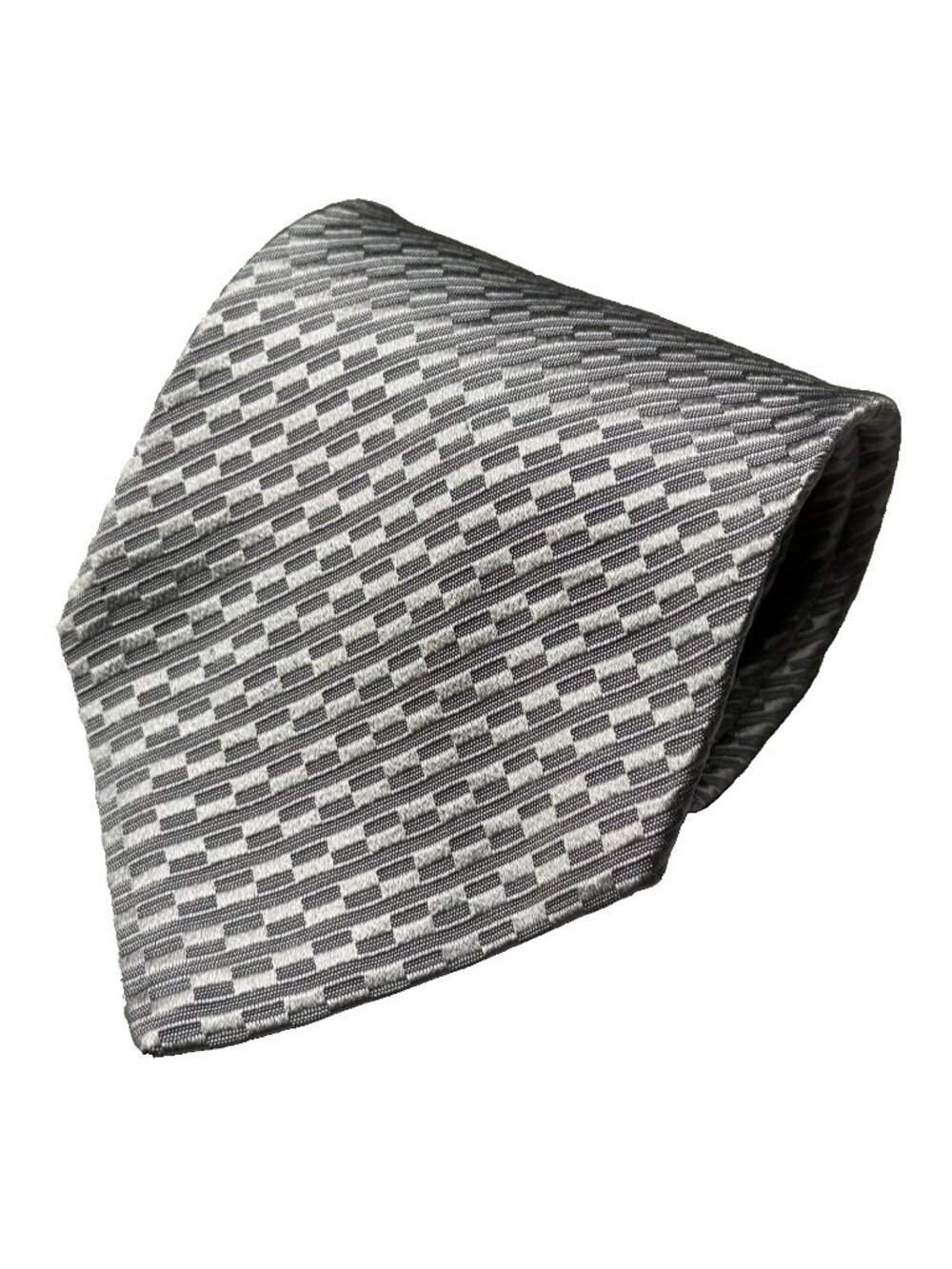 Charvet Paris Tie Made in France 100% Silk Woven Silver Geometric Textured 3.75"